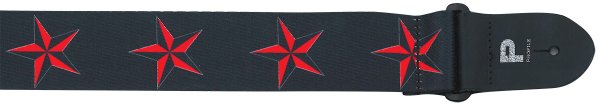 Deluxe Nylon Guitar Strap with Leather Ends, Red Star