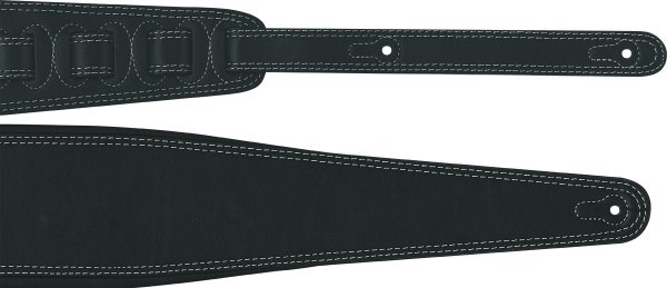 3.5" Leather Bass Strap, black with white stitching, adjustable